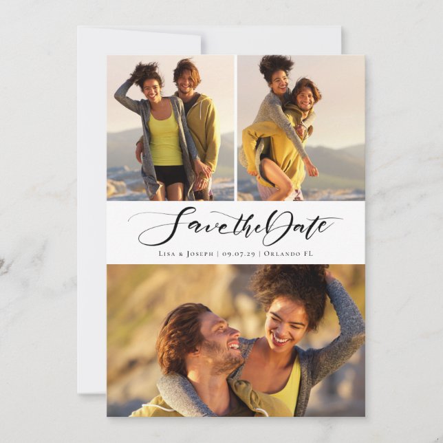 Reserve A Data Colagem de Fotos com Letra Manuscrita (Frente)