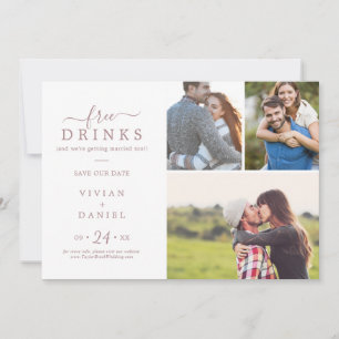 Reserve A Data Colagem de Fotos de 3 Bebidas Gratuitas Douradas m