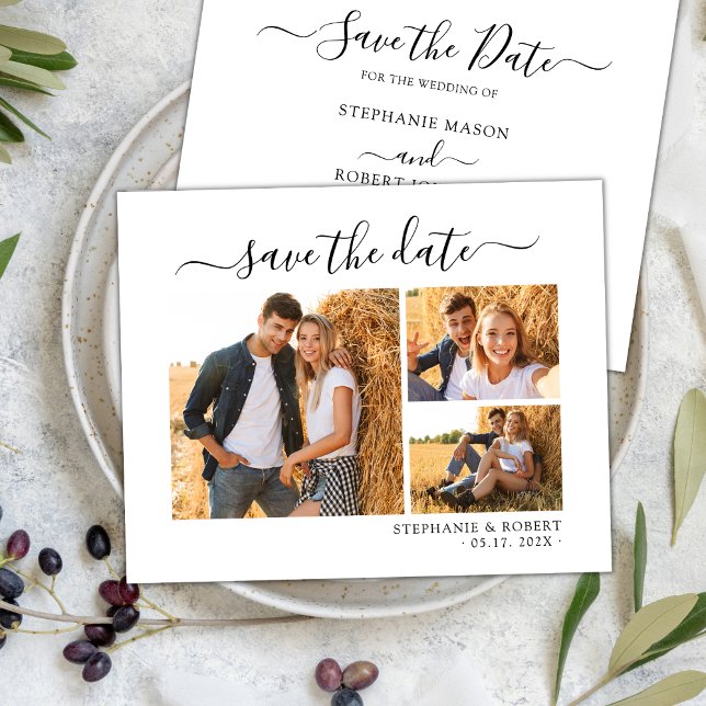 Reserve A Data Colagem de Fotos de Casamento Stylish Chic Script  (Criador carregado)