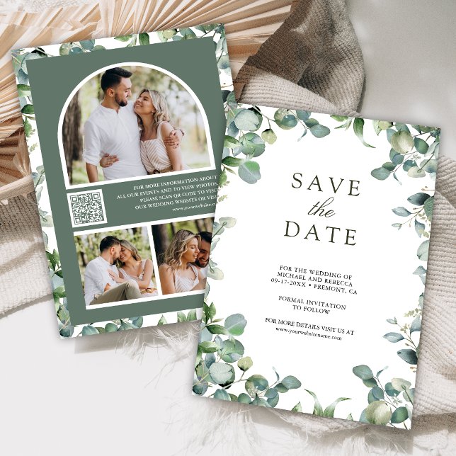 Reserve A Data Colagem de Fotos de Eucalipto Código QR Casamento (Criador carregado)