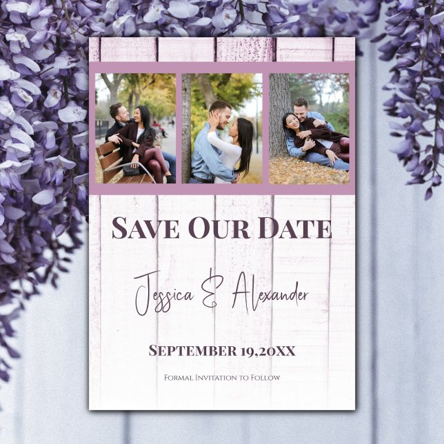 Reserve A Data Colagem de Fotos de Madeira Magenta Save The Date (Magenta Wooden Photo Collage Save the Date)