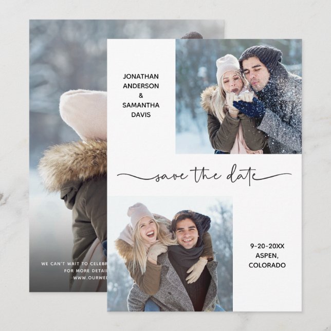 Reserve A Data Colagem de Fotos de Script Elegante Moderno Salva  (Frente/Verso)