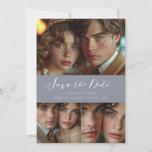 Reserve A Data Colagem de Fotos de Script Moderno Dusty Blue
