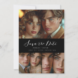 Reserve A Data Colagem de Fotos de Script Moderno - Preto Branco