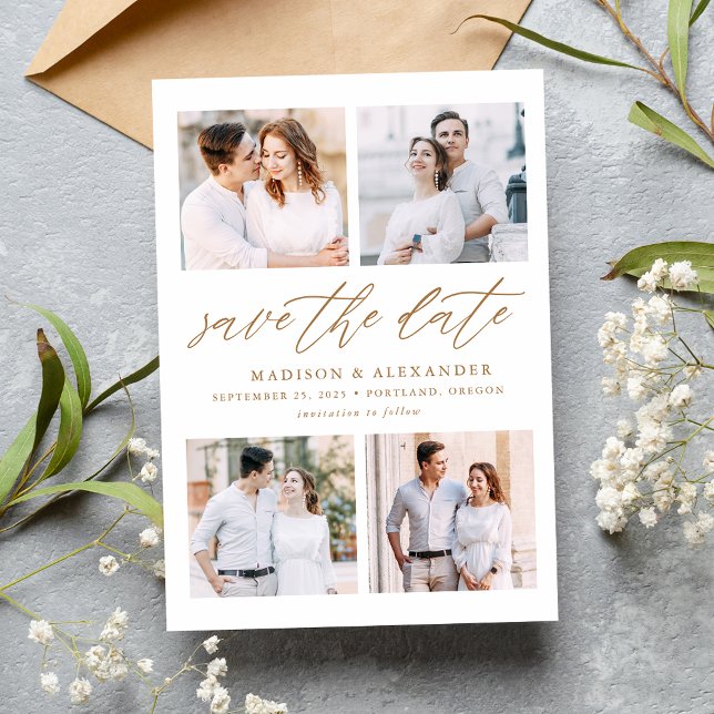 Reserve A Data Colagem de Fotos Elegant Gold Script 4 (Criador carregado)