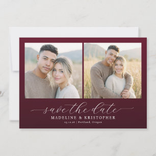Reserve A Data Colagem de Fotos Elegante Bege-Marrom