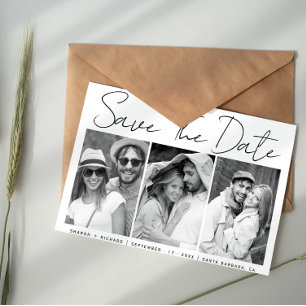 Reserve A Data Colagem de fotos em preto, branco e com letra bran