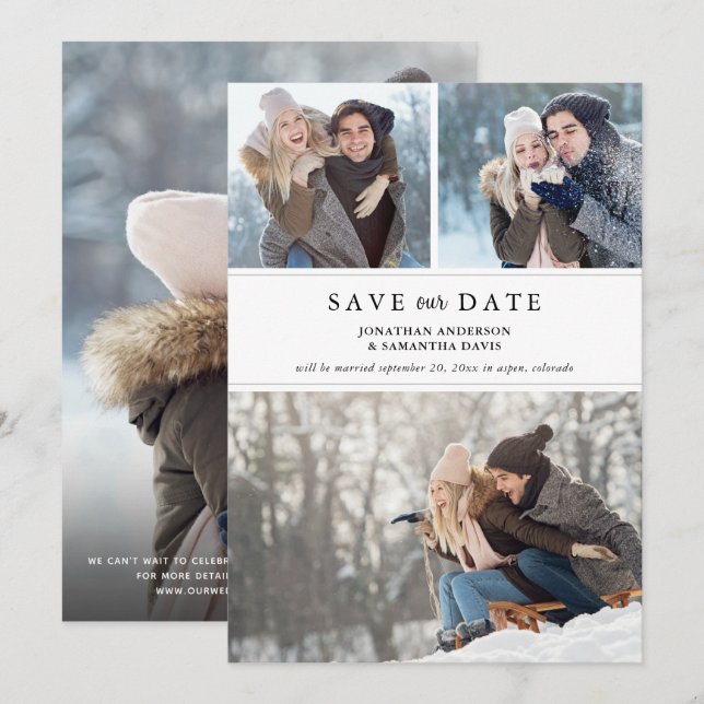 Reserve A Data Colagem de Fotos Moderna do na moda Salve nossa Da (Frente/Verso)