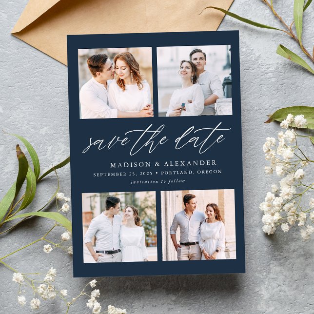 Reserve A Data Colagem de Fotos Navy Elegant Script 4 (Criador carregado)
