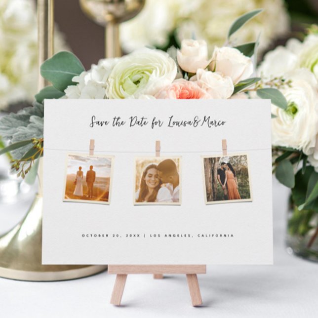 Reserve A Data colagem de fotos penduradas em varal de roupas (Criador carregado)