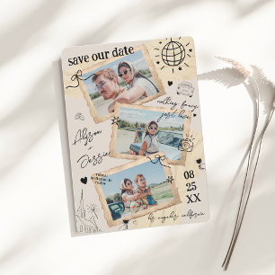 Reserve A Data Colagem de Fotos Retrô Desenhada à Mão Casamento V