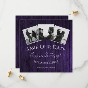 Reserve A Data Colagem de Fotos Rústico Roxo Save The Date