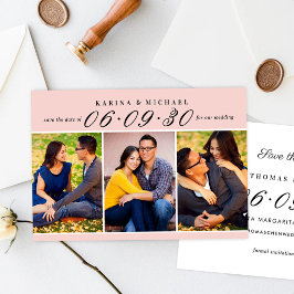 Reserve A Data Colagem de Três Fotos de Casamento Preto Rosa