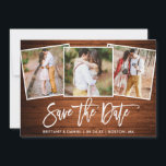 Reserve A Data Colagem Fotográfica do Script Rustic Wood 3 em Pin<br><div class="desc">Casal 3 Foto Do Roteiro Russo De Pincel Moderno Salva O Cartão De Anúncio Do Noivado De Data</div>