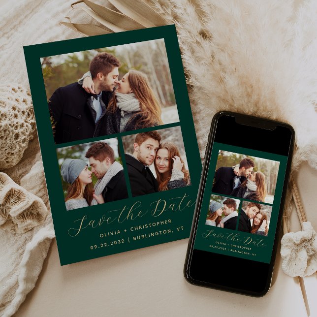 Reserve A Data Colagem mínima de 3 fotos Emerald Green Dourada (Criador carregado)