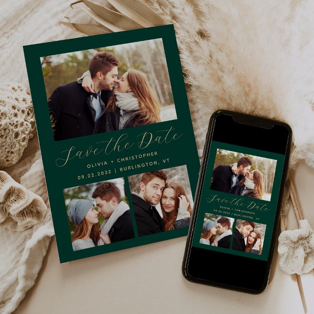 Reserve A Data Colagem mínima de 3 fotos Emerald Green Dourada (Criador carregado)