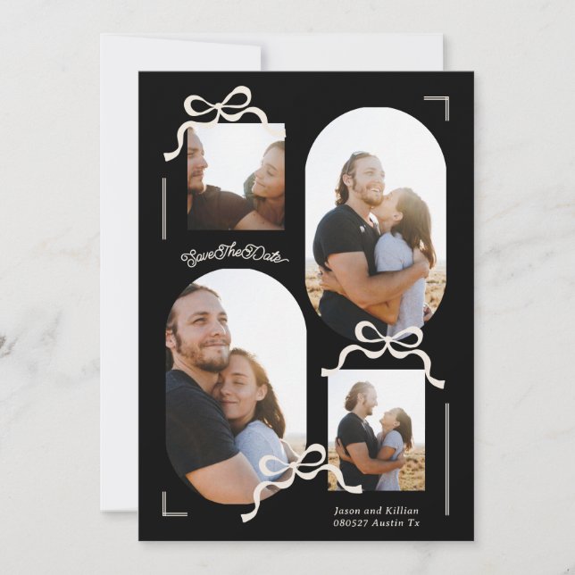 Reserve A Data colagem moderna 4 fotos fotos múltiplas arcos pret (Frente)