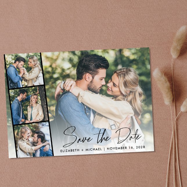 Reserve A Data Colagem Moderna de Fitas Fotográficas (Celebrate your love story with a save the date showcasing your photo in a photo strip frame)