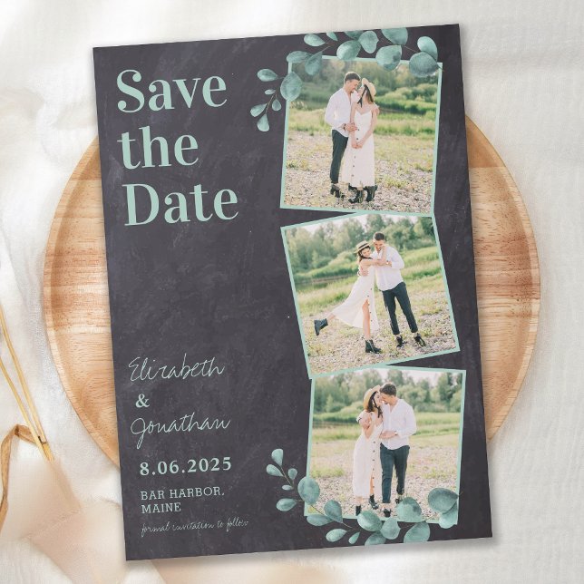 Reserve A Data Colagem Personalizada De Foto Rustic Casada Slate  (Criador carregado)