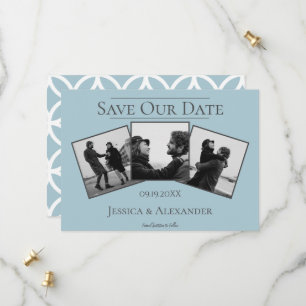 Reserve A Data Colagem Simples de 3 Fotos Save The Date Azul