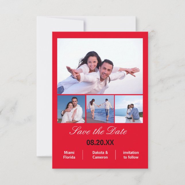Reserve A Data Colagem Vertical de 4 Fotos - 3x5 Vermelho Save th (Frente)