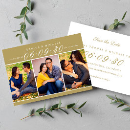 Reserve A Data Colar de Noiva Três Fotos em Colagem Dourado Antig