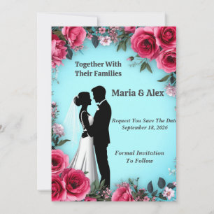 Reserve A Data 🌷 Coleção de Casamento de Casal Floral Rosa 🌷