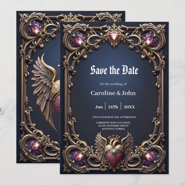 Reserve A Data Coleção de Casamento Gótico Vitoriano (Frente/Verso)