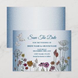 Reserve A Data Colorful Floral Garden Shiny Blue Glitter Wedding
