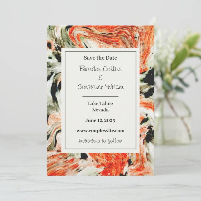 Reserve A Data Colorida Casamento Marble Salve A Data (Em pé/Frente)