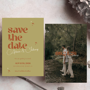 Reserve A Data Colorido Negrito Retro Script Casamento Brilho Vin
