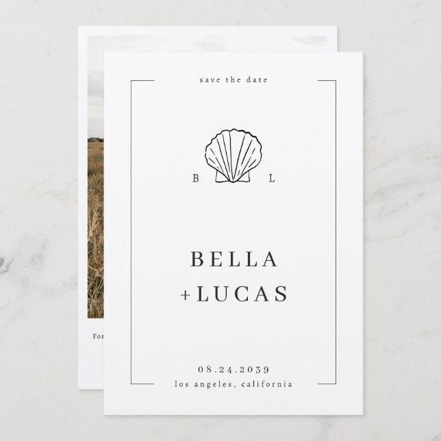 Reserve A Data Concha Monograma Náutico Costeiro Código QR Casame (Frente/Verso)