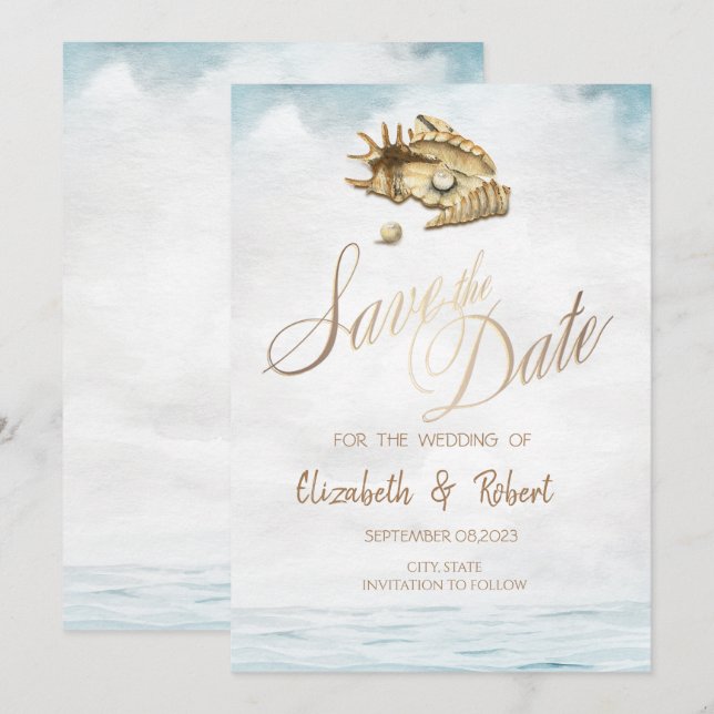 Reserve A Data Conchas em Aquarela, Mar Salve o Aviso Prévio (Frente/Verso)