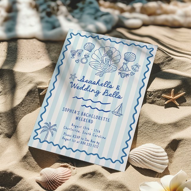 Reserve A Data Concurso de Bachelorette de Casamento de Seashells (Seashells & Wedding Bells Bachelorette Weekend Invitation )