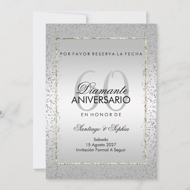 Reserve A Data Confetes de Prata Elegantes para Aniversário de 60 (Frente)