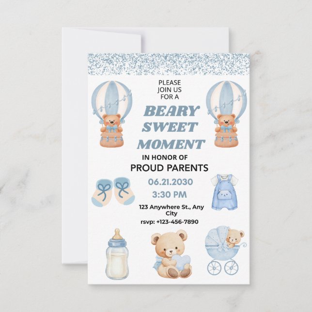 RESERVE A DATA CONFETTI ,BEARY SWEET 3.5" X5" BOY SAVE THE (Frente)