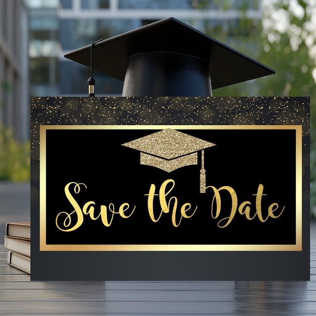 Reserve A Data Confetti Brilho Dourado Graduação Save The Date (Criador carregado)