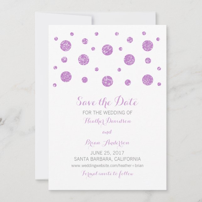 Reserve A Data Confetti de Glitter Roxo Guardar Convidado de Data (Frente)