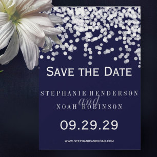 Reserve A Data Confetti Elegante Qualquer Opulsão Azul do Marinho