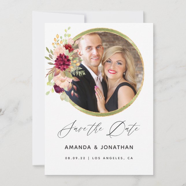 Reserve A Data Convidar Burgundy-Marsala e Rosa Geométrico Save t (Frente)