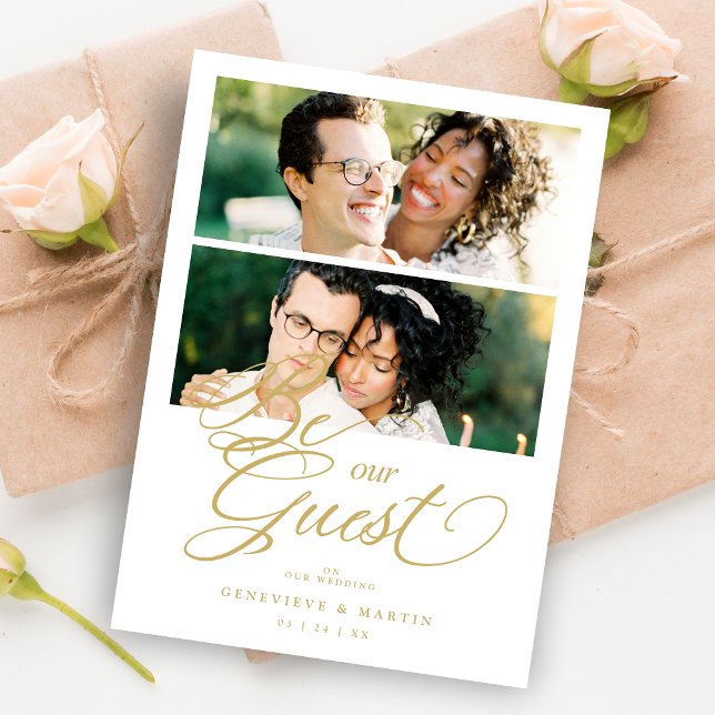 Reserve A Data Cool Snazzy Golden Effect 2 Photos Wedding  (Cool Snazzy Golden Effect 2 Photos Wedding Save the date Card with Envelope.)