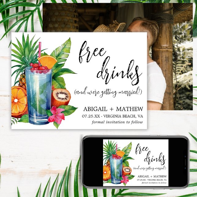 Reserve A Data Coquetel de Frutas Tropicais Engraçado Foto de Mod (Funny Tropical Fruit Cocktail Trendy Photo Wedding Save The Date)