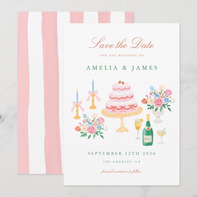 Reserve A Data Coquette Charm Save the Date Casamento Pintado à M (Frente/Verso)