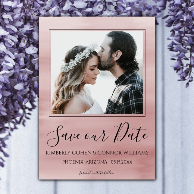 Reserve A Data Cor d'água da foto Salvar a data | Rosa (Pink Watercolor Photo Save the Date)