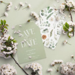 Reserve A Data Cor de água elegante verde moderno<br><div class="desc">O moderno mínimo de vegetação botânica e guião de vegetação não fotografa para o casamento. O eucalipto pintado à mão,  a folhagem mínima e a cor verde moderna do sábio dão a este cartão um toque luxuoso. Em verdes clássicos,  castanhos e cinzentos.</div>