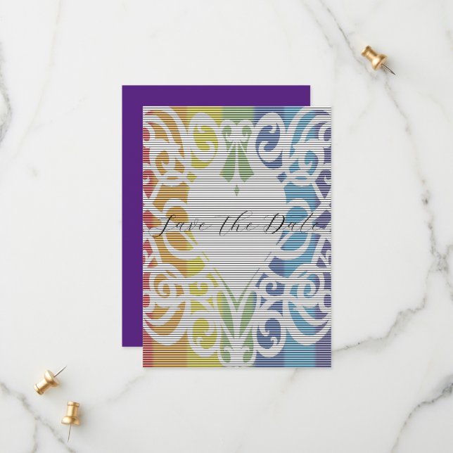 Reserve A Data cora de renda arco-íris save the dates (Frente/Verso In Situ)