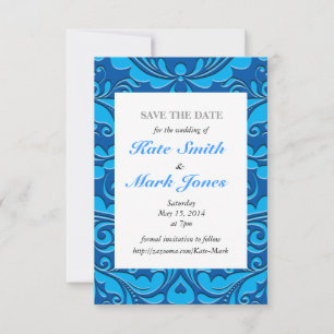Reserve A Data Coração Cobalt Blue E Turquoise Damask do HeartPar
