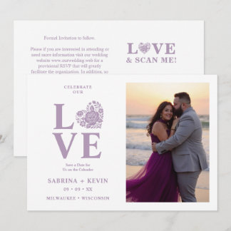Reserve A Data Coração de Flor Mauve Moderna Foto Casamento TLW26