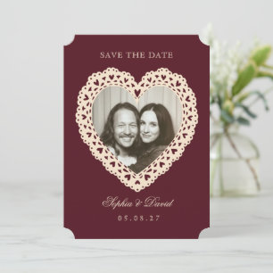 Reserve A Data Coração de Renda Vintage Foto Casamento Salve a Da