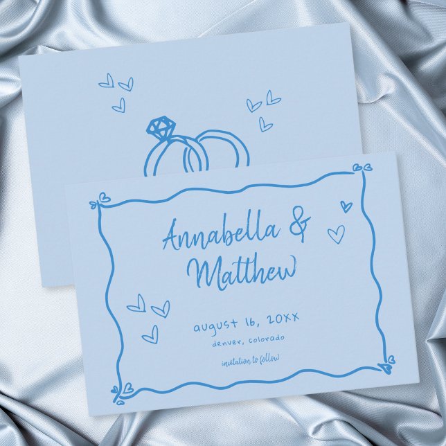 Reserve A Data Coração Desenhado à Mão Azul Casamento Moderno Cap (Blue Hand Drawn Heart Whimsical Modern Wedding Save The Date)